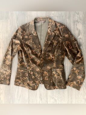 PATRICK GERARD Women’s khaki 
 Floral Velvet Blazer sz 10, mint